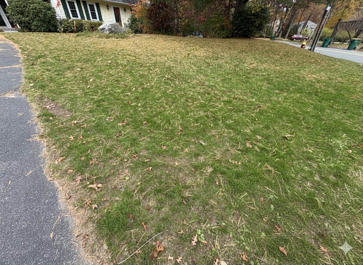 New grass emerging and filling in across previously damaged areas